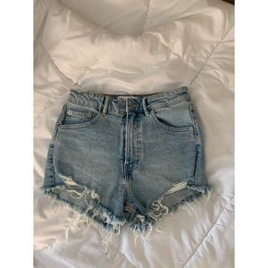 Frayed Hi Rise Denim Shorts